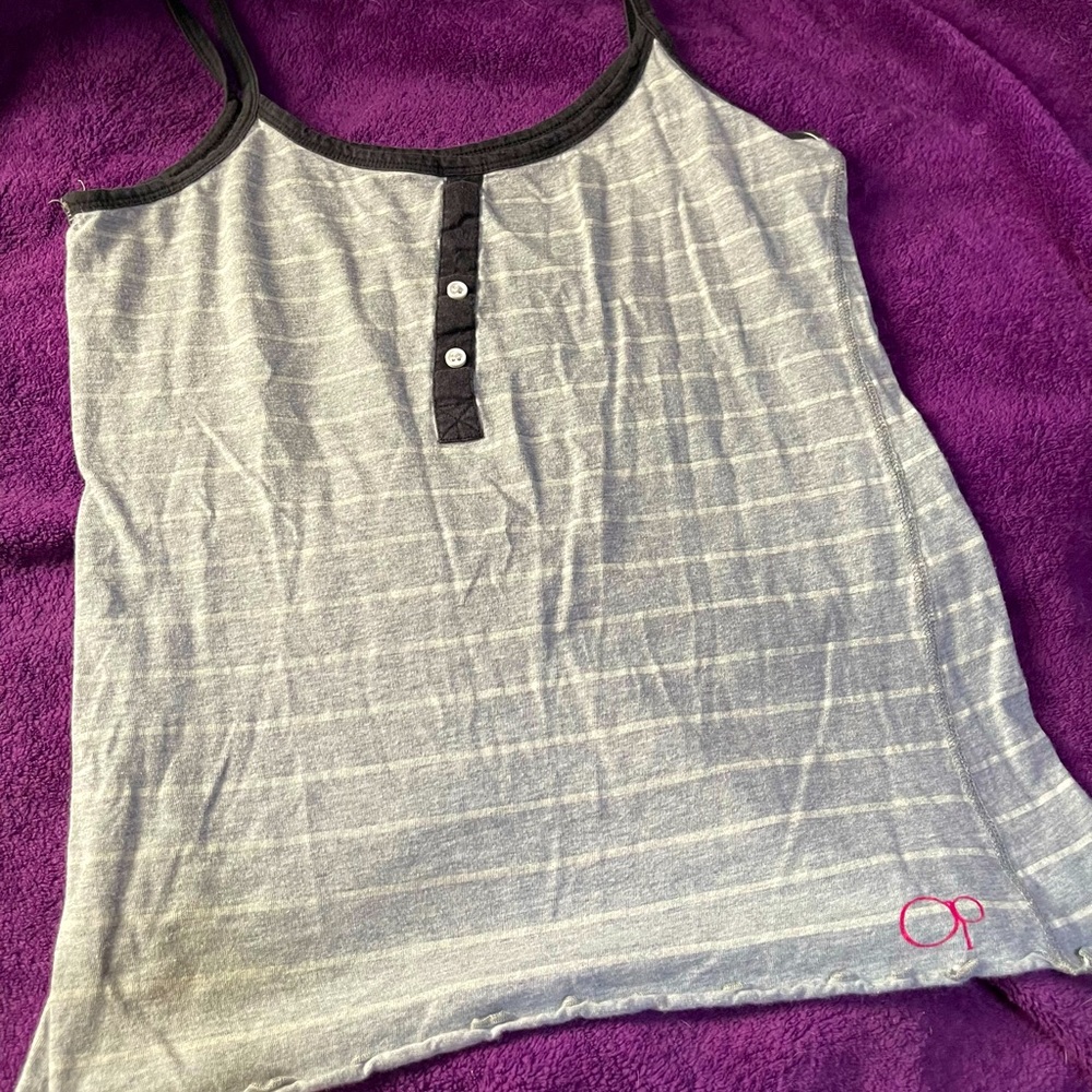 OP faux button grey / White stripe tank top. Sz M Gently used